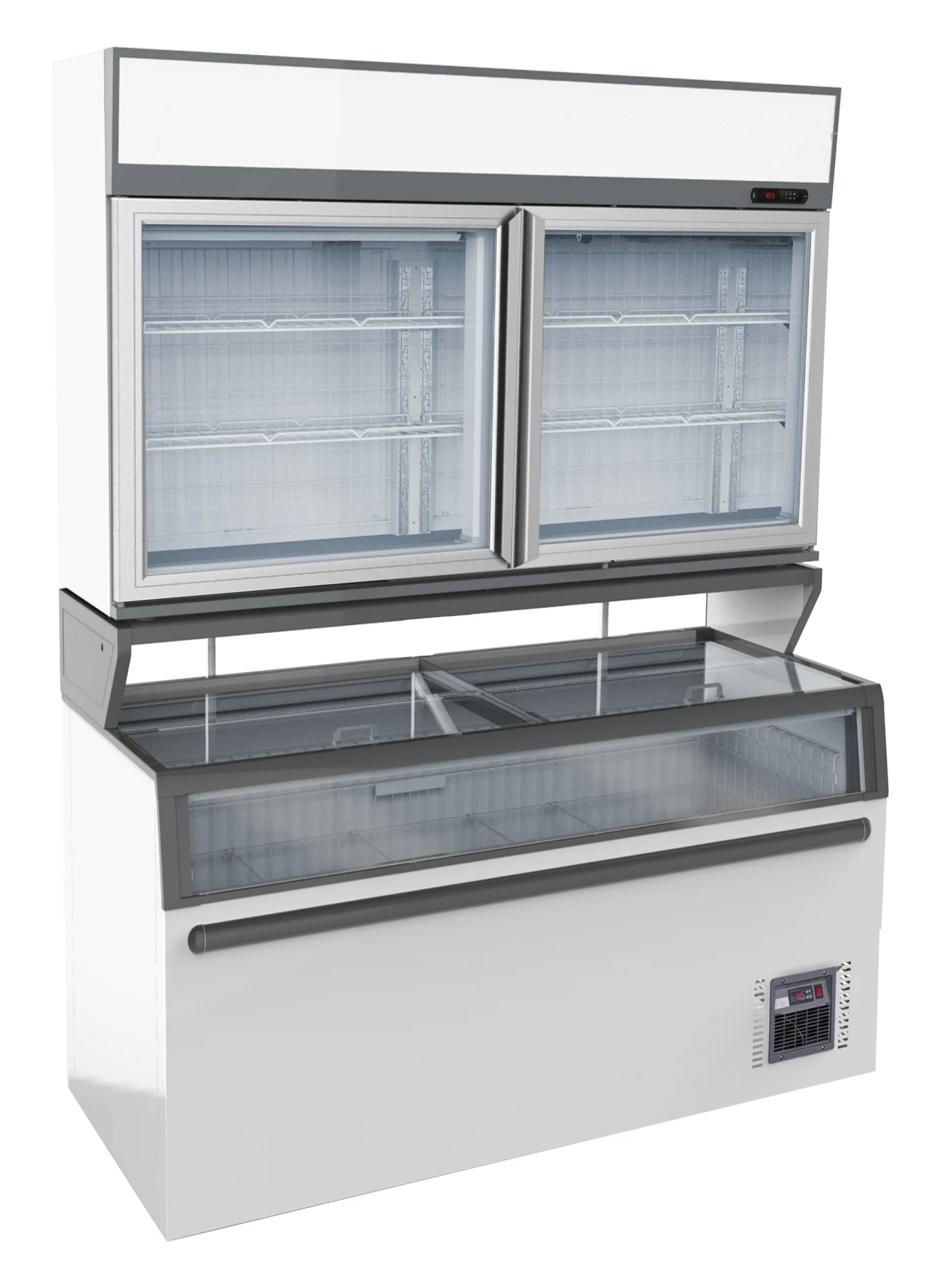 Wall Mounted Freezer Unit White 2 Glass Doors