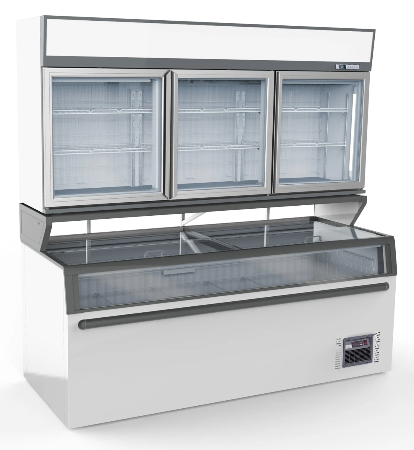 Wall Mounted Freezer Unit White 3 Glass Doors