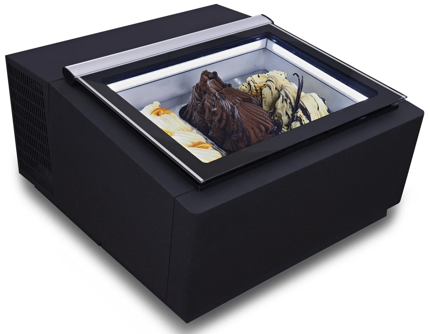 Countertop Model ICE Cream Display Black Opens ON The Customer Side